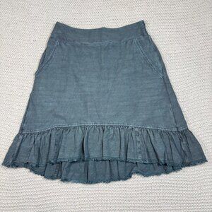 Pilco Anthropologie Amora Skirt XS Petite Ruffled High Low Distressed Green Gray